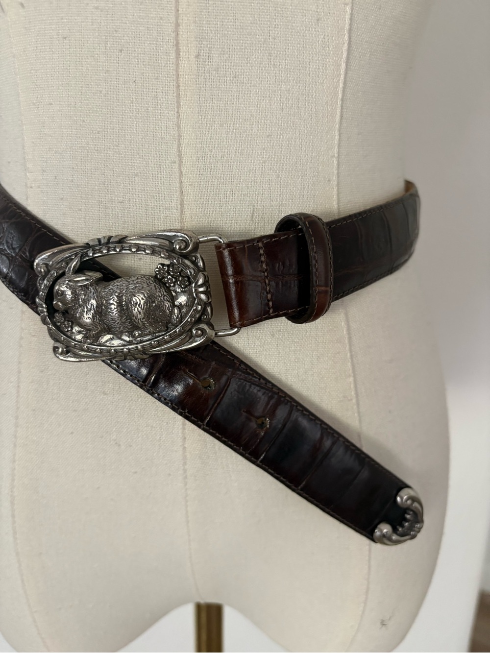 Vintage 90s Brighton Bunny Rabbit Buckle Brown Leather Belt Y2K Size S